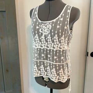 Charlotte Russe Sheer High Low White Lace Tank